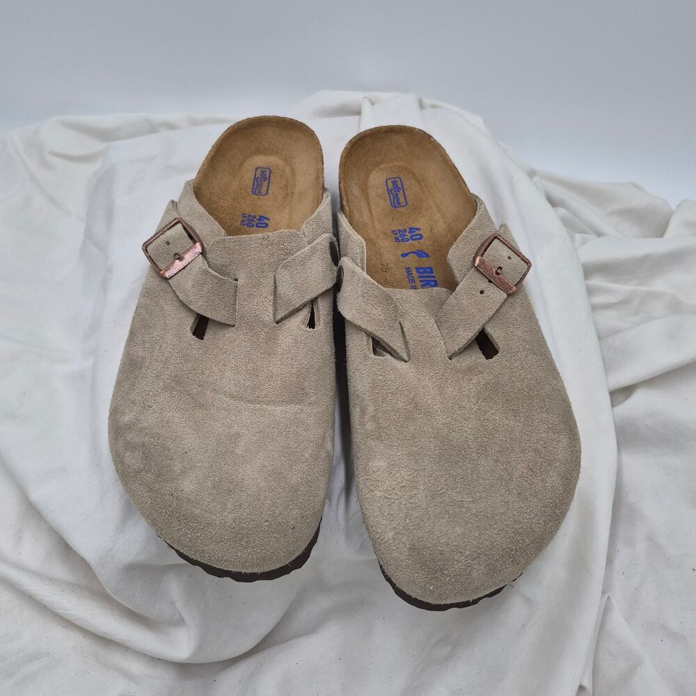 Birkenstock Boston Suede Taupe Slip-on clog Mule Soft footbed size 40 us 9-9.5